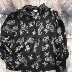 Max Studio Elegant Black and Cream Floral Women's Top